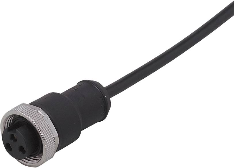 Ein schwarzes Kabel mit Metallstecker erstreckt sich von links nach rechts. Es wird häufig für technische Geräte verwendet.