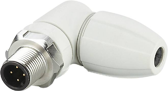 Ein weißer Heizkörper-Thermostatkopf mit einem Metallanschluss.