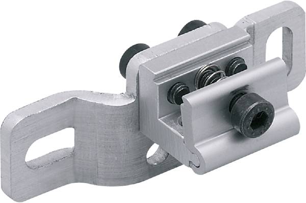 Kettenglied aus Metall mit einem Federriegel, der zur Verriegelung dient. Ideal für Maschinenbauanwendungen und robuste Verbindungen.