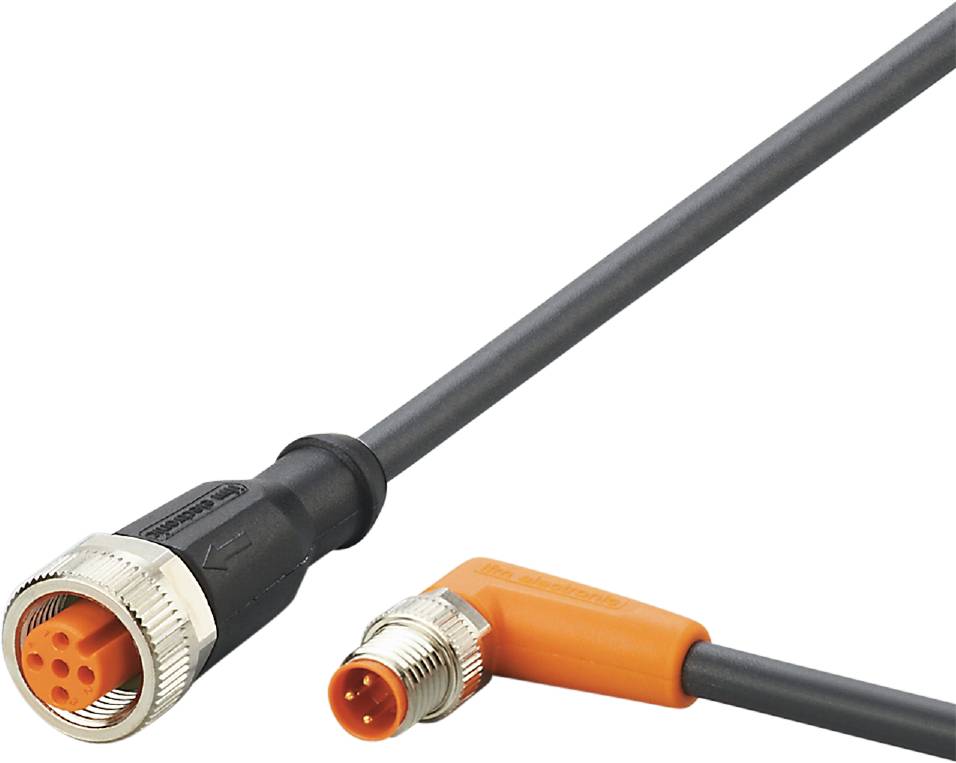 Ein gerader und ein abgewinkelter Koaxialstecker mit Kabeln, verbunden für Übertragung oder Empfang von digitalen Signalen.