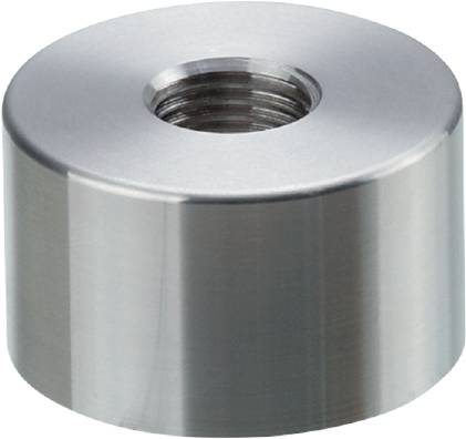Zylinderförmige Metallmutter mit zentralem Gewinde, glänzende Oberfläche. Verwendet zur Befestigung in mechanischen Konstruktionen.