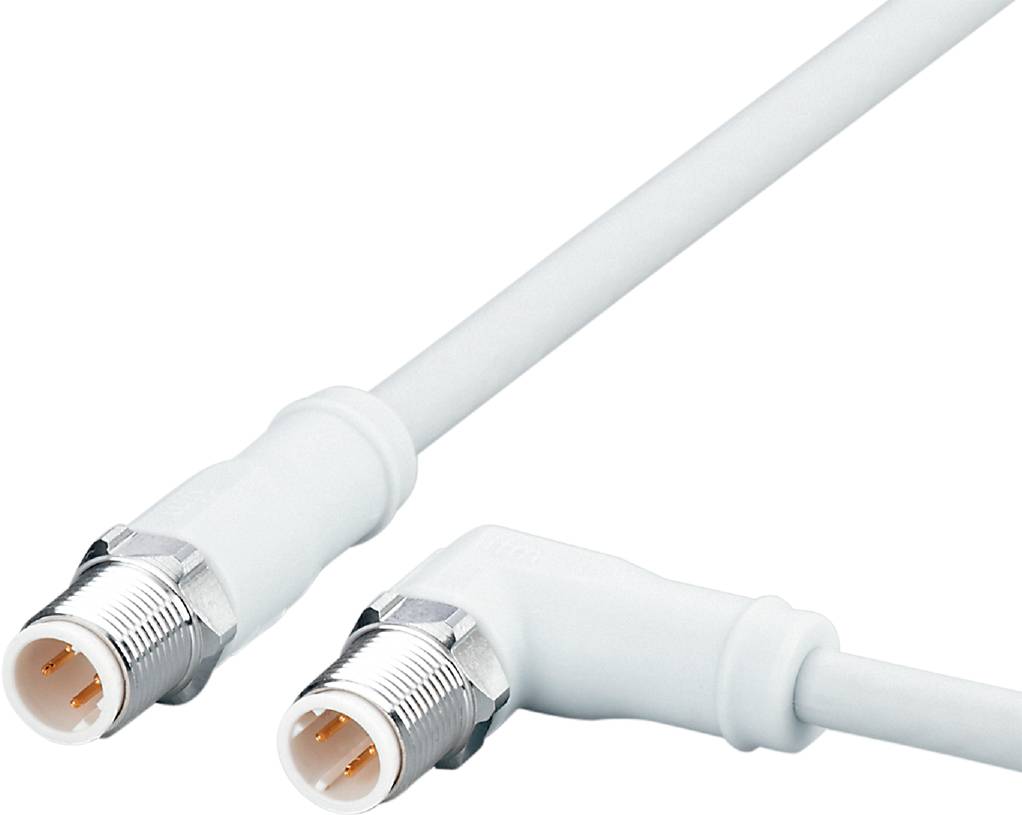 Zwei weiße Koaxialkabel mit Metallsteckern, die verbunden sind und zur Übertragung von Fernsehsignalen oder Internet verwendet werden.