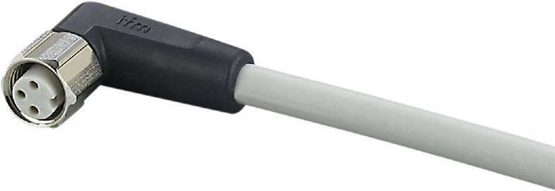 Ein schwarzes Kabel mit einem grauen Stecker in Nahaufnahme, zeigt die Verbindung zweier elektrischer Komponenten.