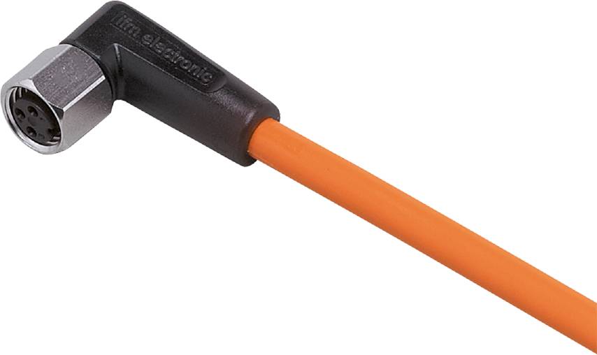 Ein oranges elektronisches Bauteil mit einem schwarzen Ende, das möglicherweise ein Verbindungskabel oder ein Sensor darstellt.