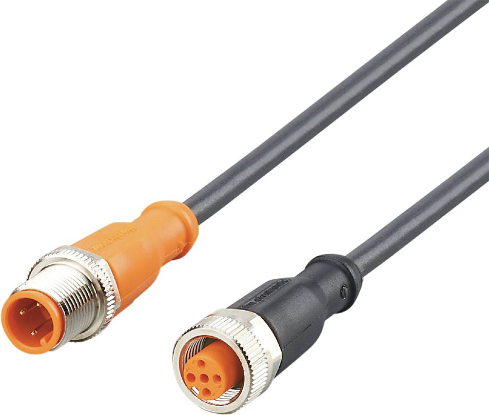 Zwei Kabel: eines mit orangenem und eines mit schwarzem Stecker, beide mit Metallverschraubungen. Sie sind für verschiedene Anschlüsse geeignet.