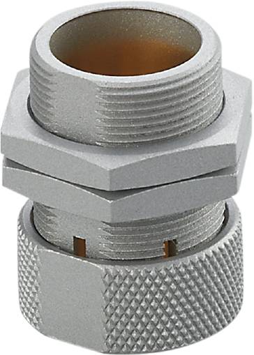 Eine silberne Kabelverschraubung aus Metall mit Gewinde und Dichtungsring. Sie wird zur sicheren Befestigung von Kabeln verwendet.