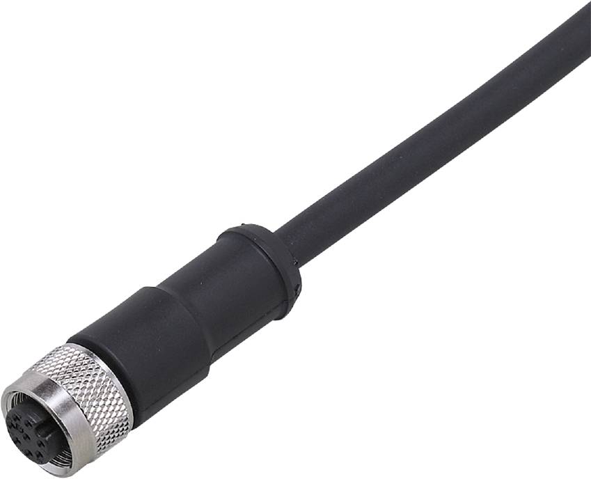 Ein schwarzes Koaxialkabel endet in einem metallischen Steckverbinder, der zur Datenübertragung verwendet wird.