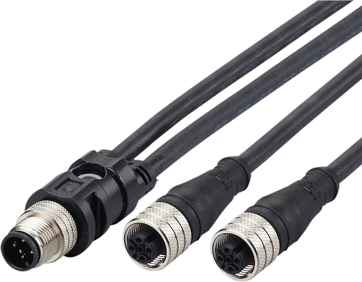 Drei schwarze Steckverbinder, zwei weibliche und ein männlicher Anschluss, dargestellt auf weißem Hintergrund.