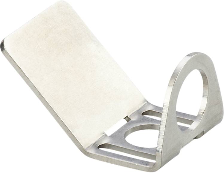 Metallwinkelhalterung mit runder Öffnung zur Befestigung an Flächen. Geeignet für Regal- oder Möbelaufbau.