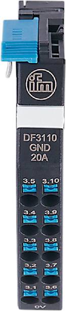 Schwarzes elektronisches Bauteil mit weißem Aufdruck: 'DF3110 GND 20A'. Darunter symmetrische, nummerierte Anschlüsse '3.5' und '3.10'.