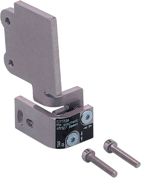 Industrieller Näherungssensor mit Metallgehäuse, geprägt mit 'E21226 ifm electronic Essen', zeigt Funktionselemente und Befestigungsschrauben.