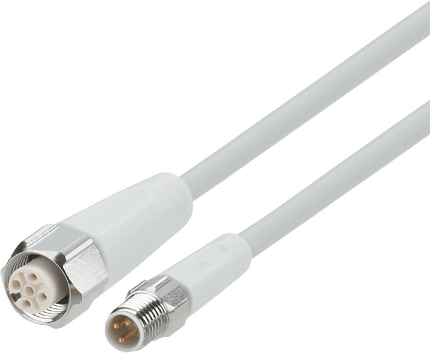 Zwei weiße Koaxialkabel mit silbernen, metallischen Steckverbindern auf weißem Hintergrund.