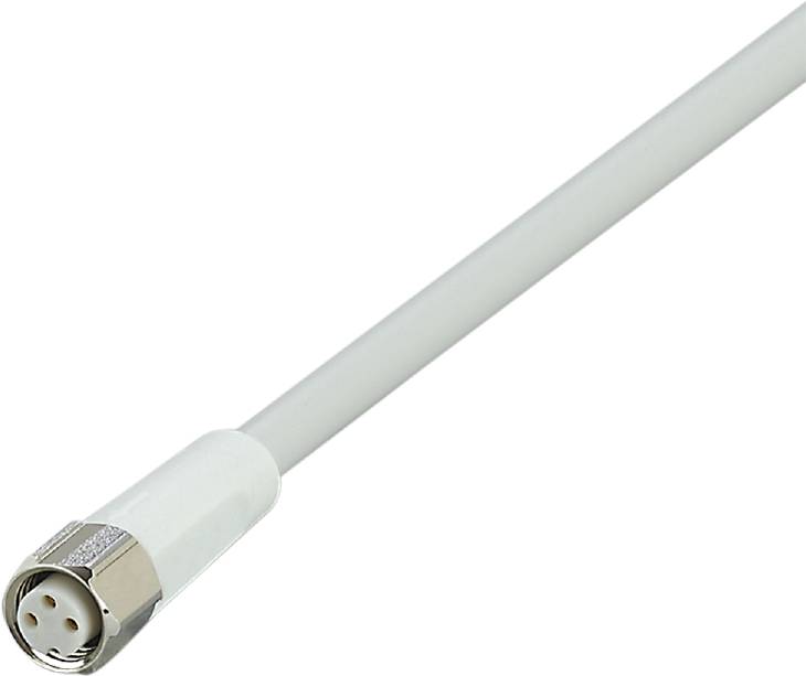 Ein weißes Koaxialkabel mit metallenem Stecker an einem Ende, geeignet für den Anschluss an Antennen oder Fernseher.