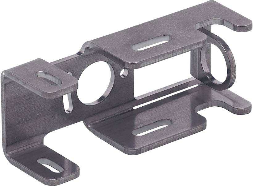 Metallhalterung mit mehreren Öffnungen und abgewinkeltem Design. Verwendet zur Befestigung und Stabilisierung in mechanischen Konstruktionen.
