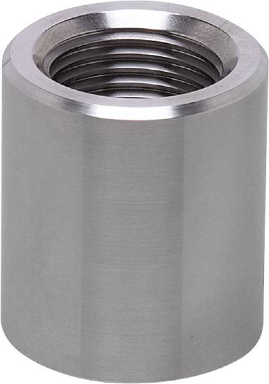 Metallschraubenmutter mit Innengewinde, zylindrische Form, aus Edelstahl.