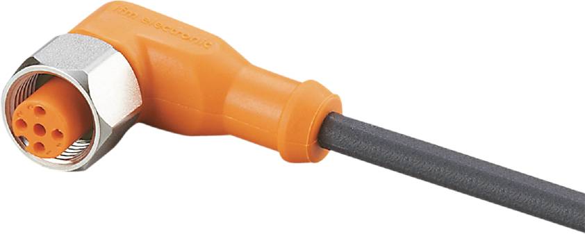 Orange Kabel-Endstück mit schwarzem Draht, Detailaufnahme eines Elektroinstallationsgeräts.