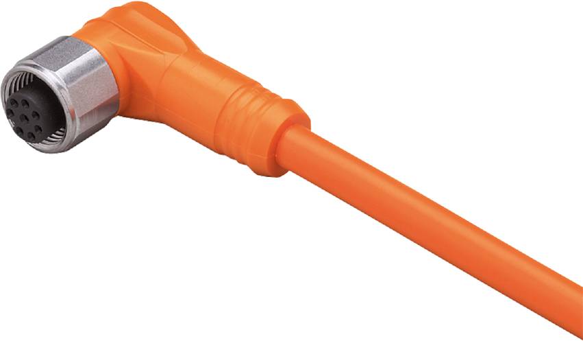 Orange Verlängerungskabel mit rechteckigem Stecker.