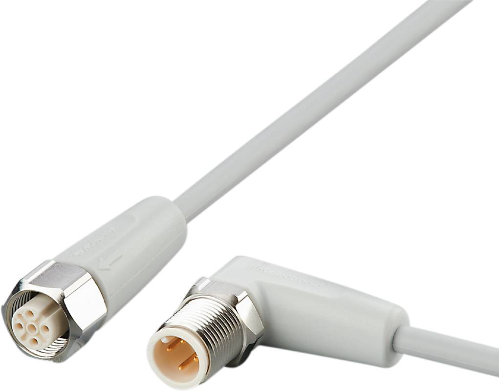 Graues Koaxialkabel mit einem rechtwinkligen Stecker am Ende, geeignet für TV- oder Satellitenverbindungen.