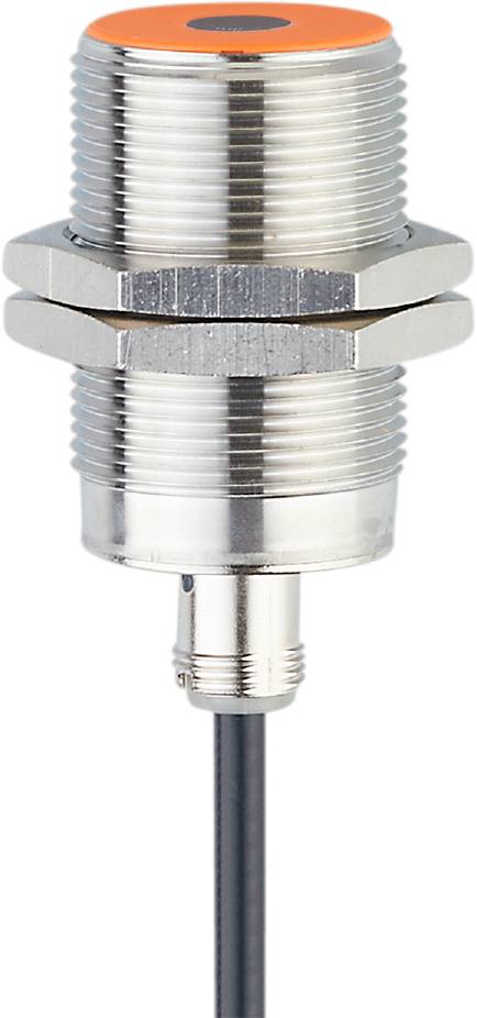 Ein verchromter, zylindrischer Steckverbinder mit Gewinde. Er wird für industrielle Anwendungen zur Verbindung von Kabeln verwendet.