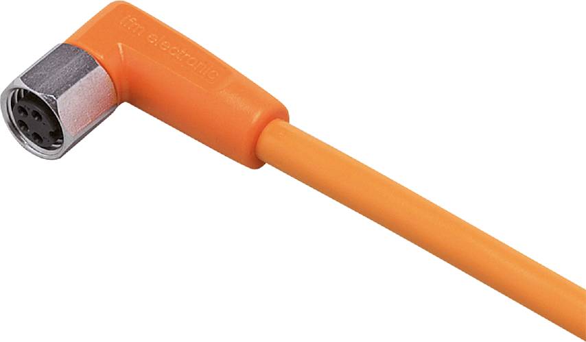 Ein oranger Bananenstecker mit rechteckigem Gehäuse und markiertem Hersteller, verwendet für elektrische Verbindungen.