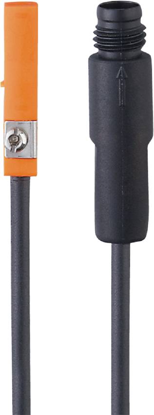 Nahaufnahme eines schwarz isolierten Elektrokabels mit grauem Metallanschluss links und schwarzem Kunststoffgriff rechts.