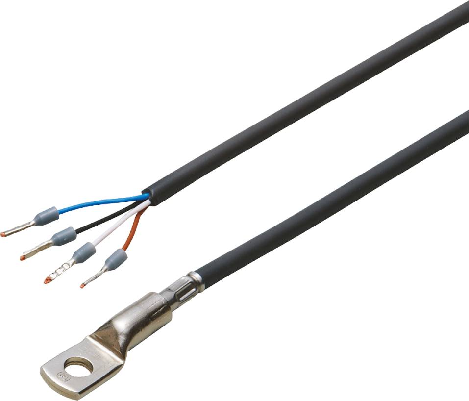 Ein Kabel mit abisolierten Enden und einer Metallöse zur Befestigung, geeignet für elektrische Verbindungen oder Reparaturen.