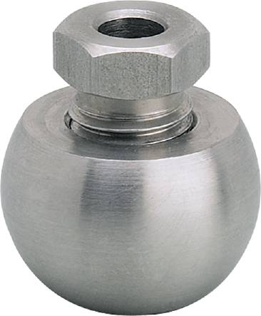 Metallkugellager mit Sechskantmutter, industrielles Maschinenteil, glänzende Oberfläche, zentrale Achse sichtbar.