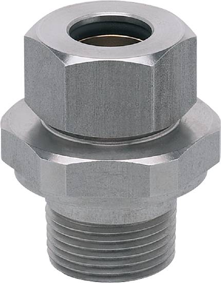 Sechskantmutter aus Metall in Nahaufnahme, zeigt ihre kompakte und robuste Bauweise, geeignet für mechanische Verbindungen.