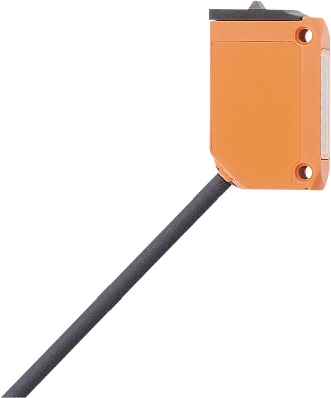 Ein orangefarbener Sensor mit einem schwarzen Kabelanschluss, der meist in Industriemaschinen zur Erkennung und Steuerung verwendet wird.