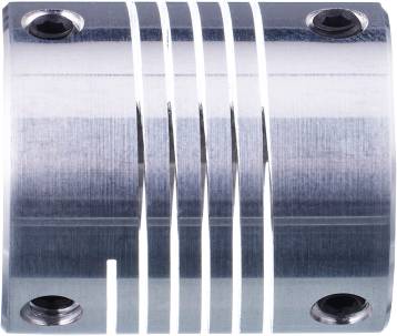 Zylindrisches Metallteil mit mehreren gleichmäßig verteilten Schlitzen und Schraubenlöchern, möglicherweise Teil eines mechanischen Systems.