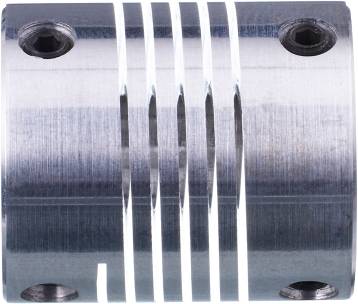 Metallverbindungselement mit zylindrischer Form und mehreren parallelen Einkerbungen, geeignet für Maschinenbauanwendungen.