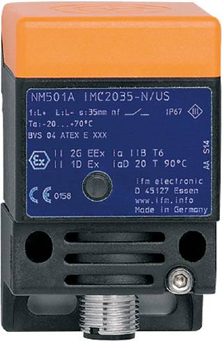 Elektronisches Gerät mit Etikett: Modell NM501A, IP67, geeignet für Einsatz in gefährlichen Umgebungen. Hergestellt in Deutschland.
