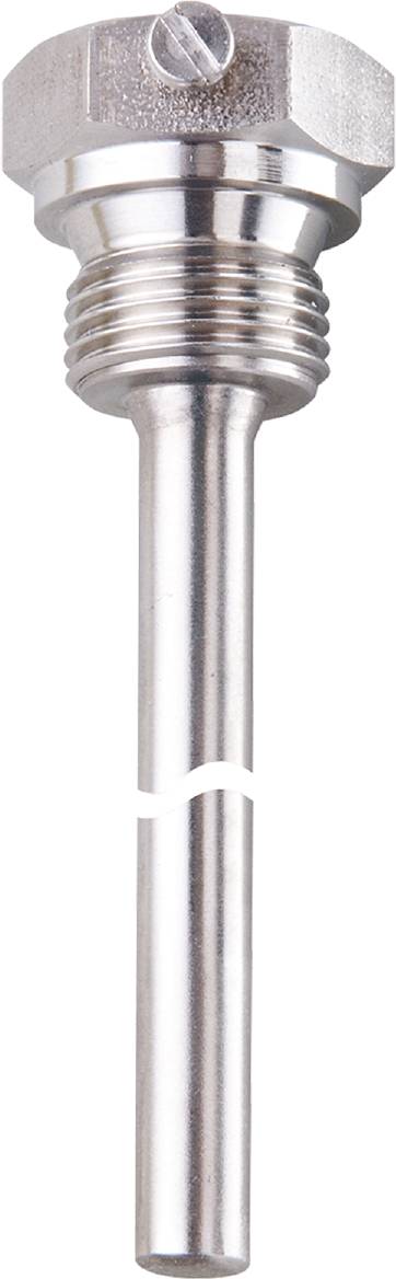 Ein silberfarbener Metallstab mit einem diagonalen Schnitt in der Mitte.