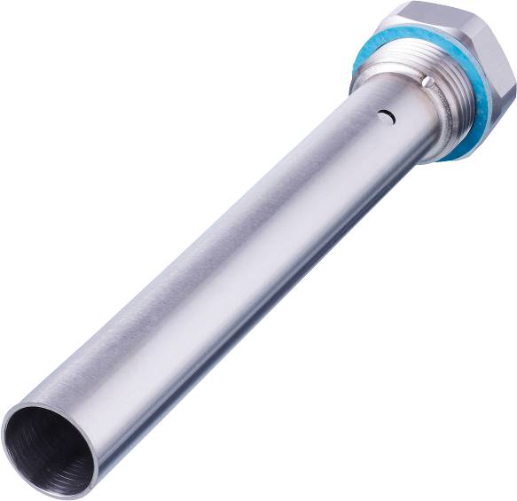 Ein langer, metallischer Heizstab mit Sechskantkopf für den Einsatz in Heizgeräten oder Maschinen.