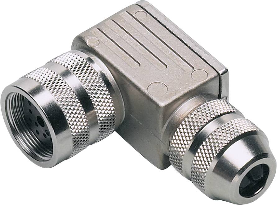 Ein silberner Metallstecker mit zwei geriffelten Verbindungselementen, zum Anschluss von Kabeln in elektronischen Geräten.