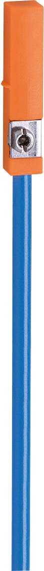 Blauer Farbstift vor weißem Hintergrund.