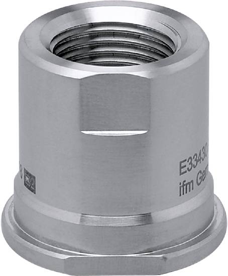 Metallsensor mit geprägter Aufschrift 'ifm'. Zylindrische Form, geeignet für industrielle Anwendungen. Modellnummer: E33430.
