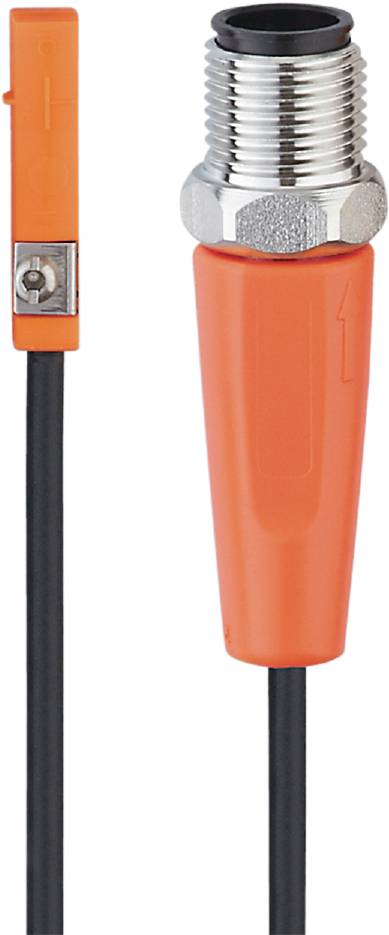 Nahaufnahme eines schwarzen Stifts mit orangefarbener Kappe und silberner Metallspitze.