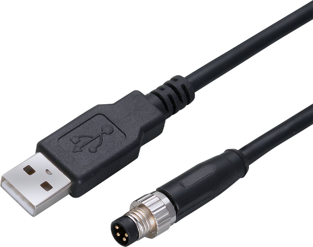 Ein USB-Kabel und ein rundes schwarzes Stecker-Kabel liegen nebeneinander. Sie zeigen unterschiedliche Anschlussarten.