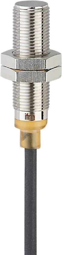 Ein Sensor mit einem Metallgehäuse und gelbem Kunststoffelement, verbunden mit einem schwarzen Kabel.