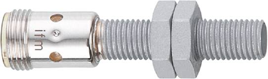 Eine silberne Schraube auf einem weißen Hintergrund. Die Schraube hat ein Gewinde und einen Sechskantkopf, typisch für Befestigungen.