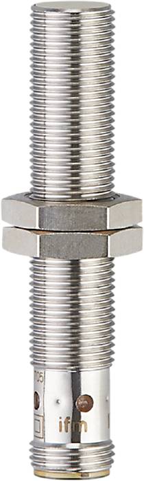 Metallschraube mit Mutter und Unterlegscheibe, Nahaufnahme. Die Schraube zeigt feine Gewindelinien und glänzt leicht im Licht.