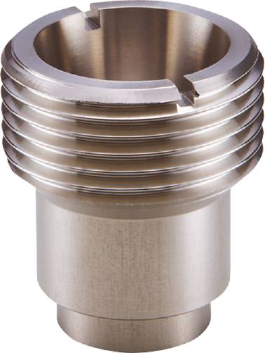 Metallgewindeadapter mit Rillen, zylinderförmig, silbern.