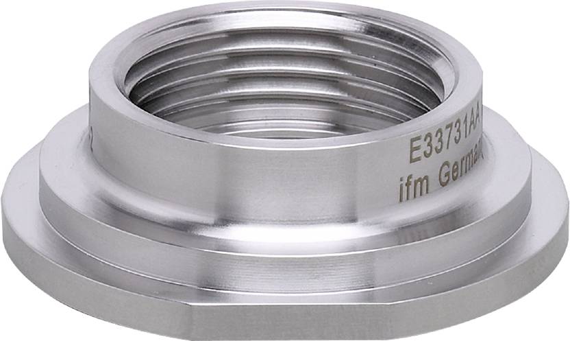 Metallanschluss mit Innengewinde, silberfarben, mit Gravur 'E33717 ifm G' an der Seite. Verwendet für industrielle Anwendungen.