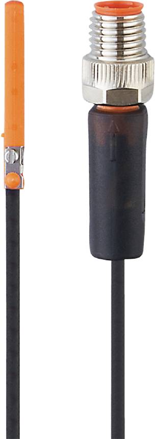 Ein schwarzer und ein orangefarbener Kabelverbinder werden gezeigt.