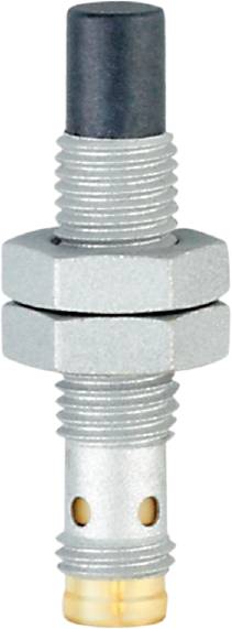 Nahaufnahme von zwei silbernen Muttern auf einem Bolzen, die miteinander verbunden sind.