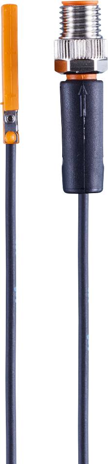 Schwarzes Kabel mit einem rechteckigen, abgerundeten Stecker auf weißem Hintergrund.