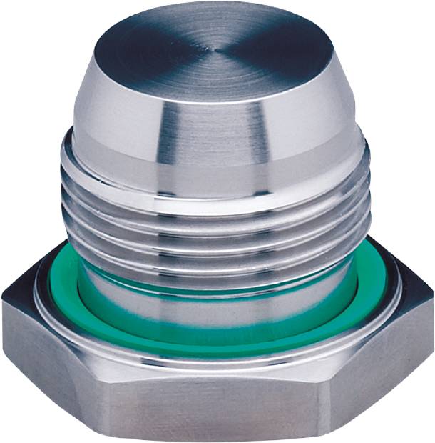 Ein Edelstahl-Sechskantmutter mit Dichtung, häufig verwendet in mechanischen oder hydraulischen Anwendungen für sicheren Halt.