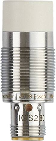 Eine Nahaufnahme eines zylindrischen Metallobjekts mit Gewinde und der Aufschrift '45228 Essen'.