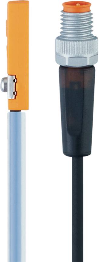 Nahaufnahme eines schwarzen Steckers und eines metallischen Steckers mit orangem Gehäuse nebeneinander.